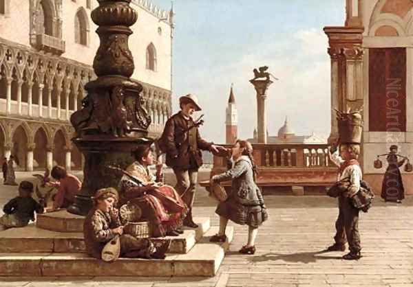 Young Musicians in Piazza San Marco, Venice Oil Painting by Antonio Paoletti