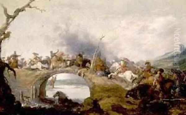 Cavalry Battle on a Bridge Oil Painting by Anthonie Palamedesz