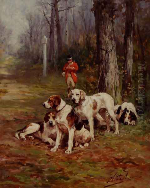 Hunting Dogs At Rest Oil Painting by Charles Olivier De Penne