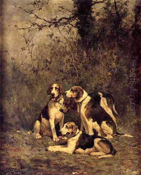 Hounds at Rest Oil Painting by Charles Olivier De Penne