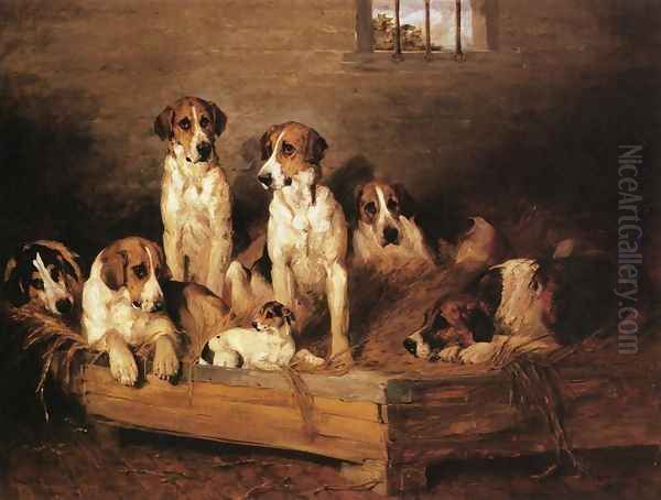 Foxhounds Oil Painting by Charles Olivier De Penne