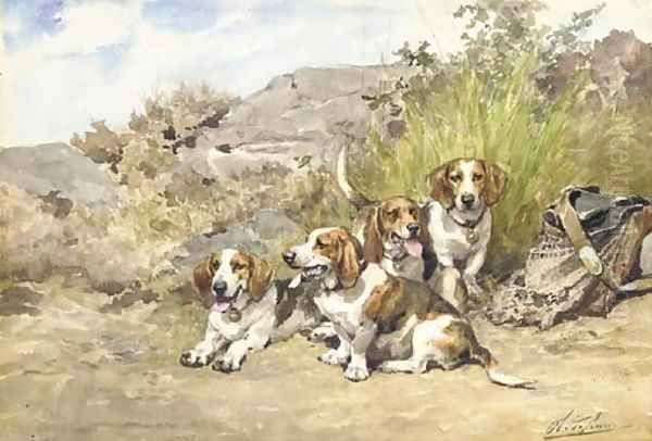 Hounds at Rest 2 Oil Painting by Charles Olivier De Penne