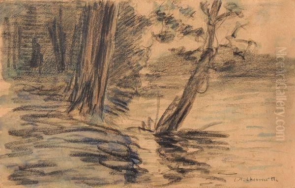 Arbres Au Bord De La Piece D'eau Oil Painting by Leon Augustin Lhermitte