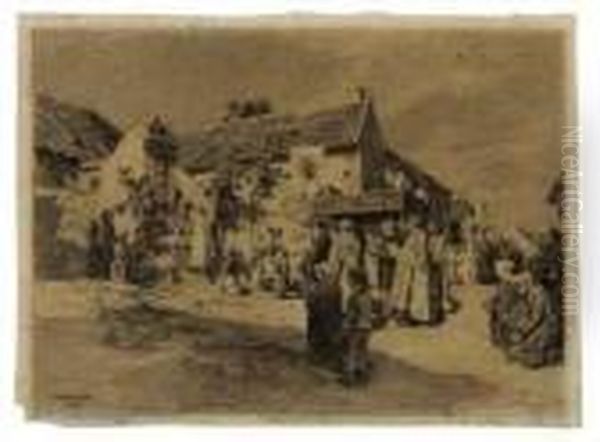 Procession A La Vierge De Mont-saint-pere Oil Painting by Leon Augustin Lhermitte