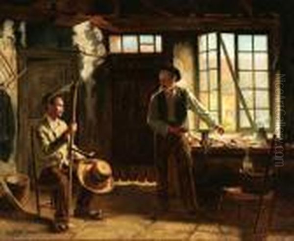 Conversation In The Work Shop Oil Painting by Leon Augustin Lhermitte