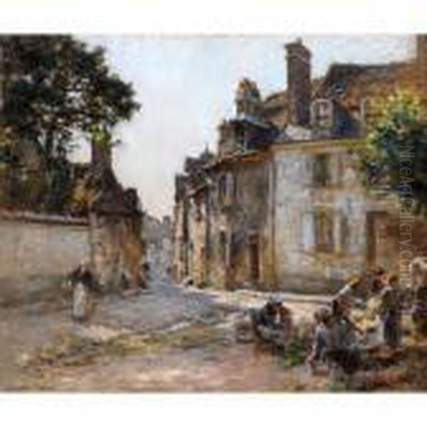  Scene De Marche Dans Une Rue Pavee  Oil Painting by Leon Augustin Lhermitte