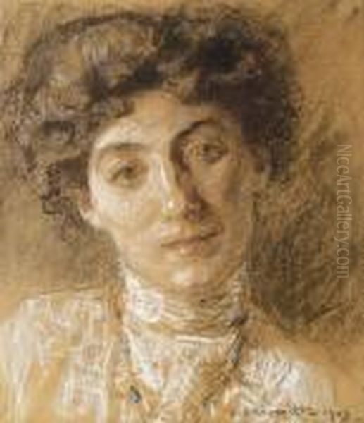 Portrait De Madame Jean Lhermitte, Nee Lucie Megret Oil Painting by Leon Augustin Lhermitte