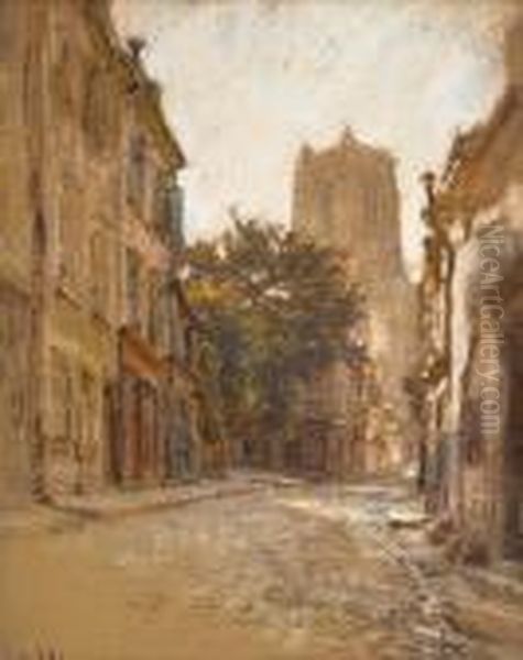 Bourges, Une Rue; Marche Aux Herbes A Grasse;une Rue A Bourges Oil Painting by Leon Augustin Lhermitte