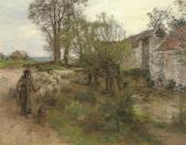 Sortie Du Troupeau Du Rue Chailly Oil Painting by Leon Augustin Lhermitte