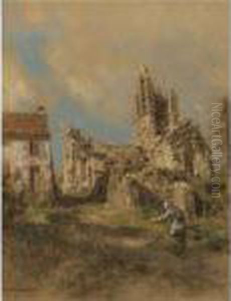 The Church In Sunlight Oil Painting by Leon Augustin Lhermitte