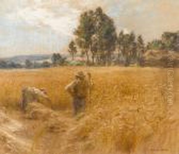 La Moisson, Plaine De Mezy Oil Painting by Leon Augustin Lhermitte