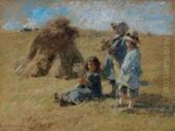 Children In A Field Oil Painting by Leon Augustin Lhermitte