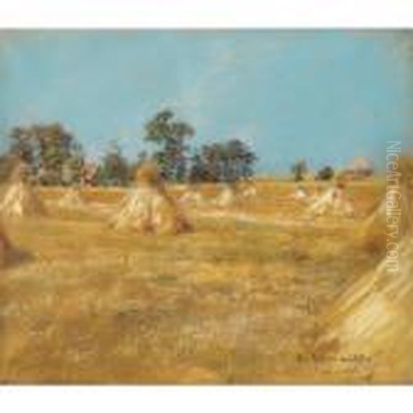 Les Meules [, The Haystacks, Pastel On Paper, Signed] Oil Painting by Leon Augustin Lhermitte