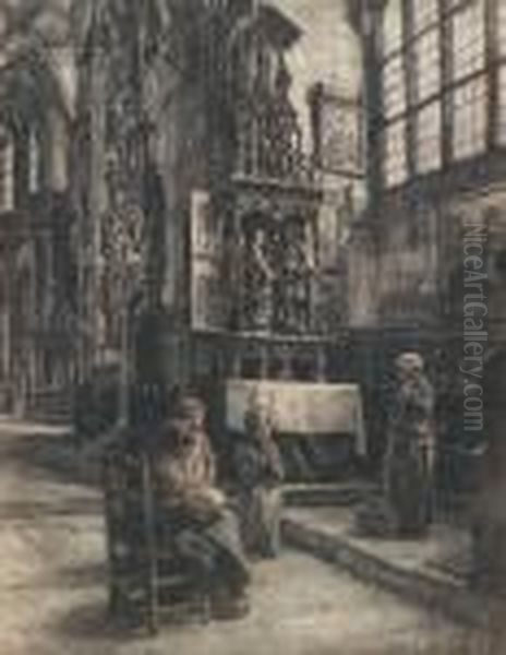 Interieur De L'eglise De Nuremberg Oil Painting by Leon Augustin Lhermitte