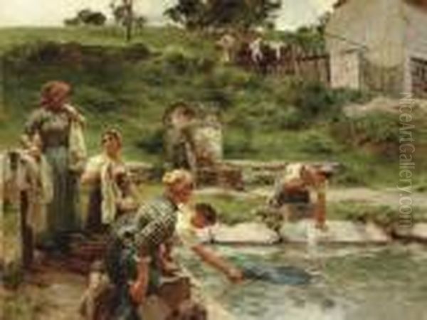 Laveuses Au Lavoir Oil Painting by Leon Augustin Lhermitte