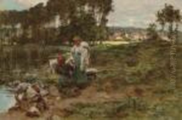 Laveuses A Mezy Oil Painting by Leon Augustin Lhermitte