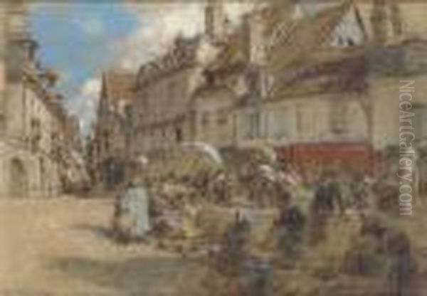 Le Marche Dans Le Vieux Bourges Oil Painting by Leon Augustin Lhermitte