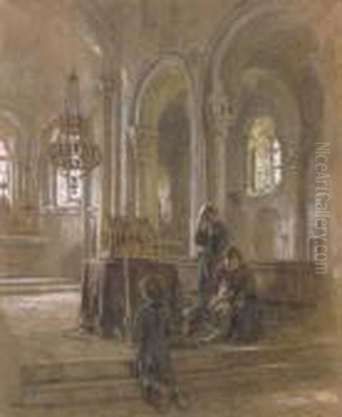 Pelerinage Pour L'enfant Malade: Eglise De Plein-pied,bourges Oil Painting by Leon Augustin Lhermitte