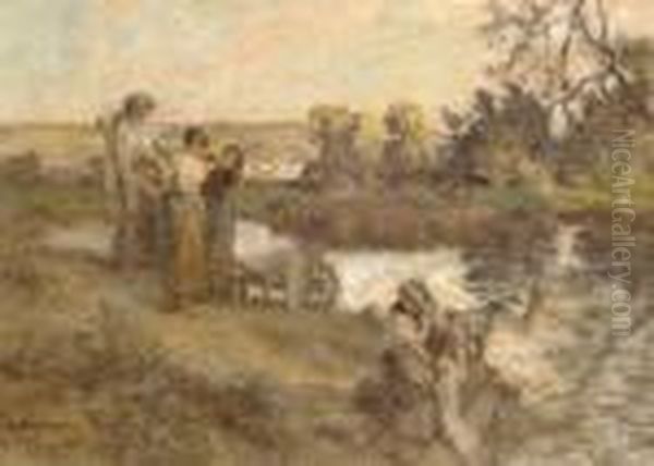 Laveuses, Au Bord De La Marne Oil Painting by Leon Augustin Lhermitte