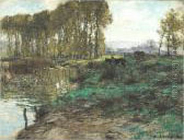 Marne A Mezy Oil Painting by Leon Augustin Lhermitte