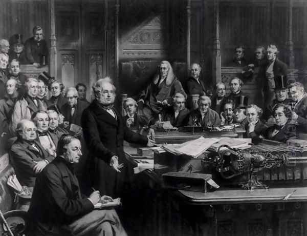 The House of Commons in 1860 Lord Palmerston Addressing the House during the Debate on the Treaty with France, engraved by Falkner, 1863 Oil Painting by John Phillip