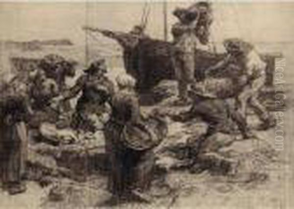 Sorting The Catch Oil Painting by Leon Augustin Lhermitte