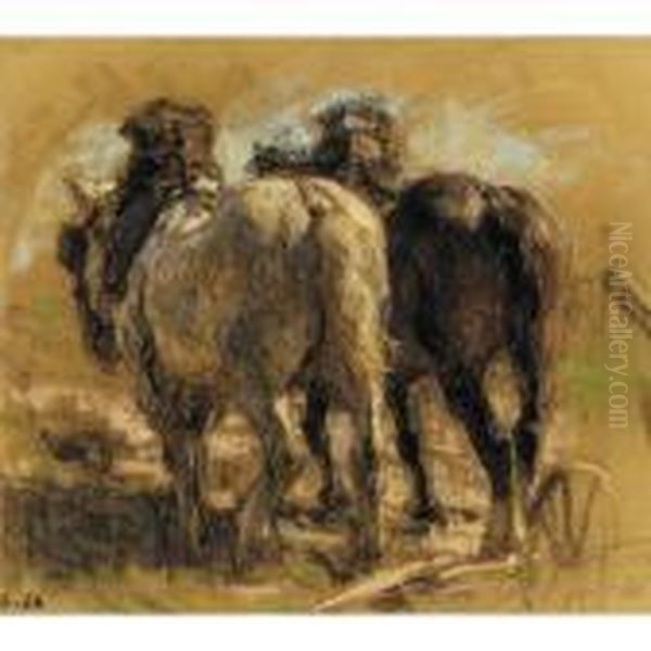 Chevaux, Vus De Dos Oil Painting by Leon Augustin Lhermitte