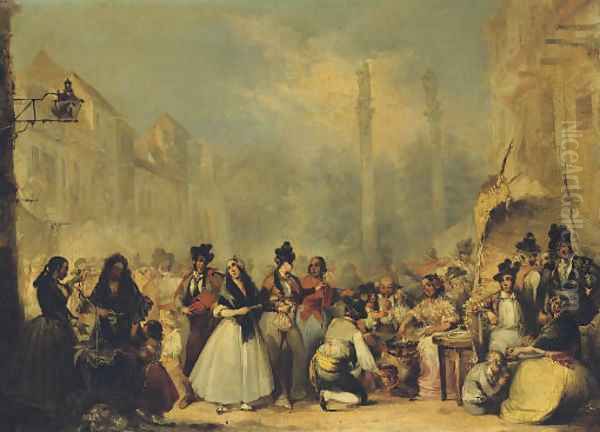 Figures on the 'Almeda de Hercules', Seville Oil Painting by John Phillip