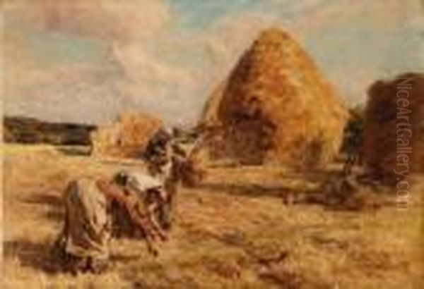 Glaneuses Prs Des Meules (gleaners Near The Haystacks) Oil Painting by Leon Augustin Lhermitte