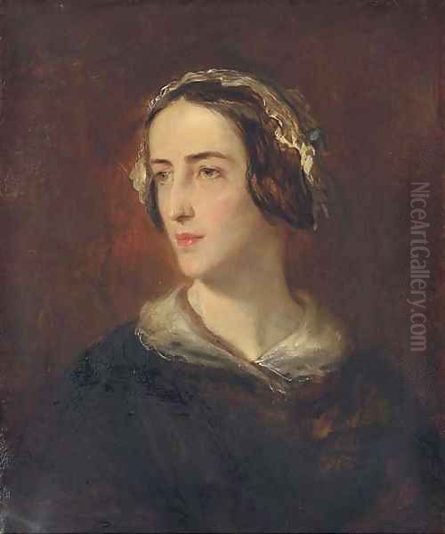 Portrait of the artist's wife, in a black dress with a white collar, half-length Oil Painting by John Phillip