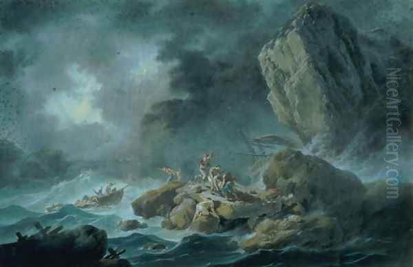 Seascape in a storm Oil Painting by Jean-Baptiste Pillement