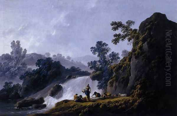 Landscape with Washerwomen 1792 Oil Painting by Jean-Baptiste Pillement