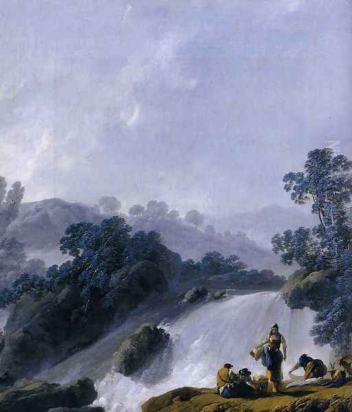 Landscape with Washerwomen (detail) Oil Painting by Jean-Baptiste Pillement