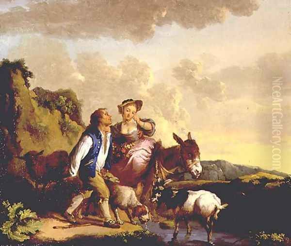 Rustic Courtship Oil Painting by Jean-Baptiste Pillement