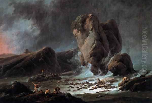 Shipwrecked Sailors Coming Ashore Oil Painting by Jean-Baptiste Pillement