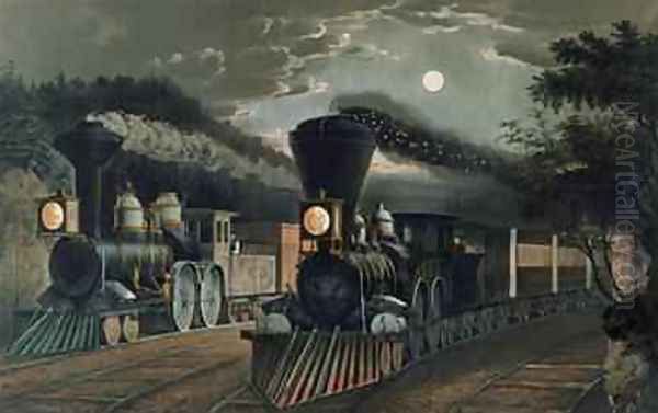 The Lightning Express Trains, pub. by Currier and Ives, New York, 1863 Oil Painting by Frances Flora Bond (Fanny) Palmer