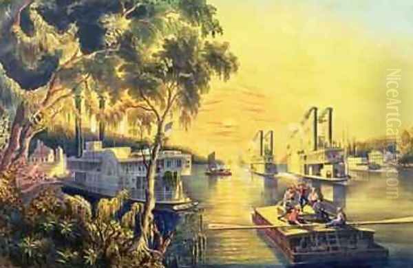 The Mississippi in the Time of Peace, pub. by Currier and Ives, New York, 1865 Oil Painting by Frances Flora Bond (Fanny) Palmer