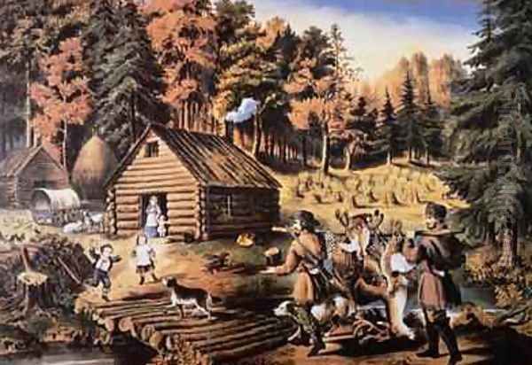 Pioneers home in the American wilderness, 1867 Oil Painting by Frances Flora Bond (Fanny) Palmer