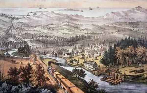 Railroad Through to the Pacific, published by Currier and Ives, 1870 Oil Painting by Frances Flora Bond (Fanny) Palmer