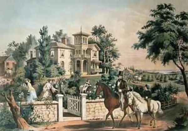 American Country Life, engraved by Nathaniel Currier 1813-88 pub. by Currier and Ives, New York, 185 Oil Painting by Frances Flora Bond (Fanny) Palmer