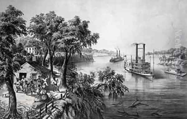 Low Water in the Mississippi, pub. by Currier and Ives, 1867 Oil Painting by Frances Flora Bond (Fanny) Palmer