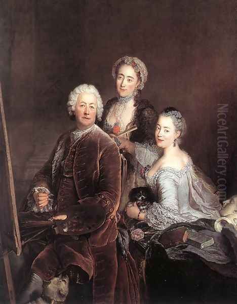 Self-portrait with Daughters 1754 Oil Painting by Antoine Pesne