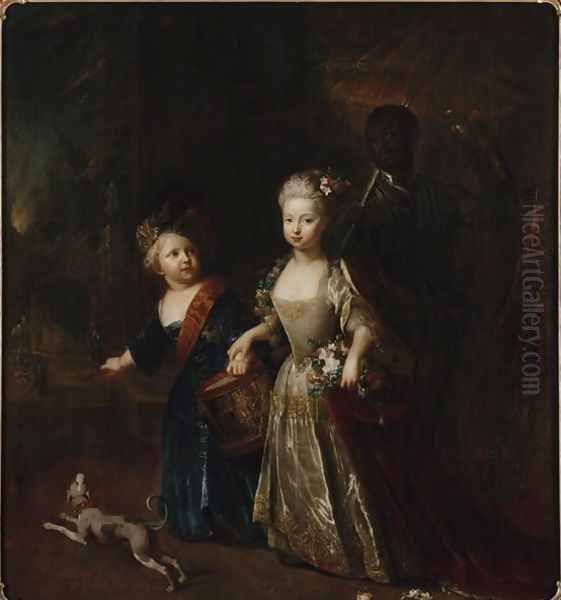 Crown Prince Frederick II with his sister Wilhelmine, 1714 Oil Painting by Antoine Pesne