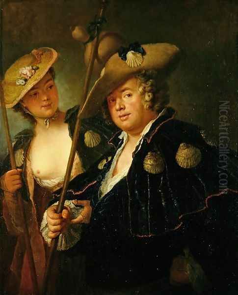 Gustav Adolf Graf von Gotter and his Niece Friederike von Wangenheum in Pilgrim Costumes, c.1750 Oil Painting by Antoine Pesne