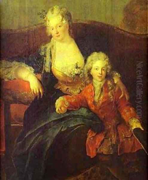 Portrait Of Baron Von Erlach With His Family Detail 1711 Oil Painting by Antoine Pesne