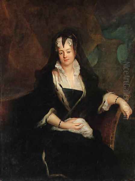 Portrait of Princess Johanna Charlotte von Anhalt, seated three-quarter-length, in widow's weeds Oil Painting by Antoine Pesne