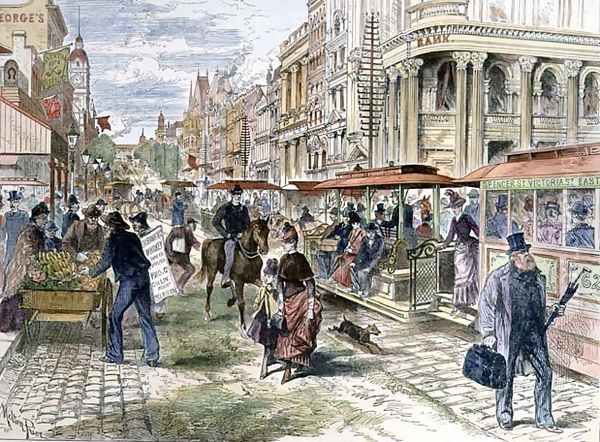 Collins Street, Melbourne, from the Illustrated London News, 11th May 1889 Oil Painting by Melton Prior