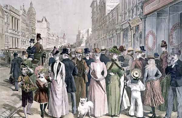 The Block in Collins Street, Melbourne, from a sketch by Melton Prior 1845-1910, engraved by P. Naumann for the Illustrated London News, 4th January 1890 Oil Painting by Melton Prior