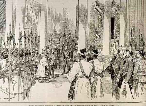 Lord Dufferin Holding Levee in the Grand Throne Room of the Palace at Mandalay, from The Illustrated London News, 4th March 1886 Oil Painting by Melton Prior