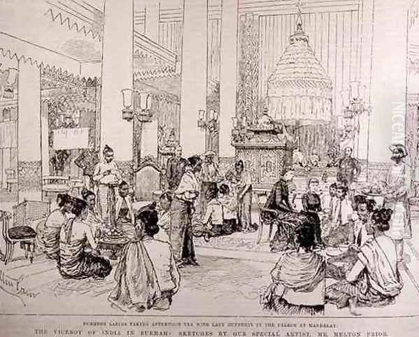 The Viceroy of India in Burmah Burmese Ladies Taking Tea with Lady Dufferin in the Palace at Mandalay, from The Illustrated London News, 4th March 1886 Oil Painting by Melton Prior